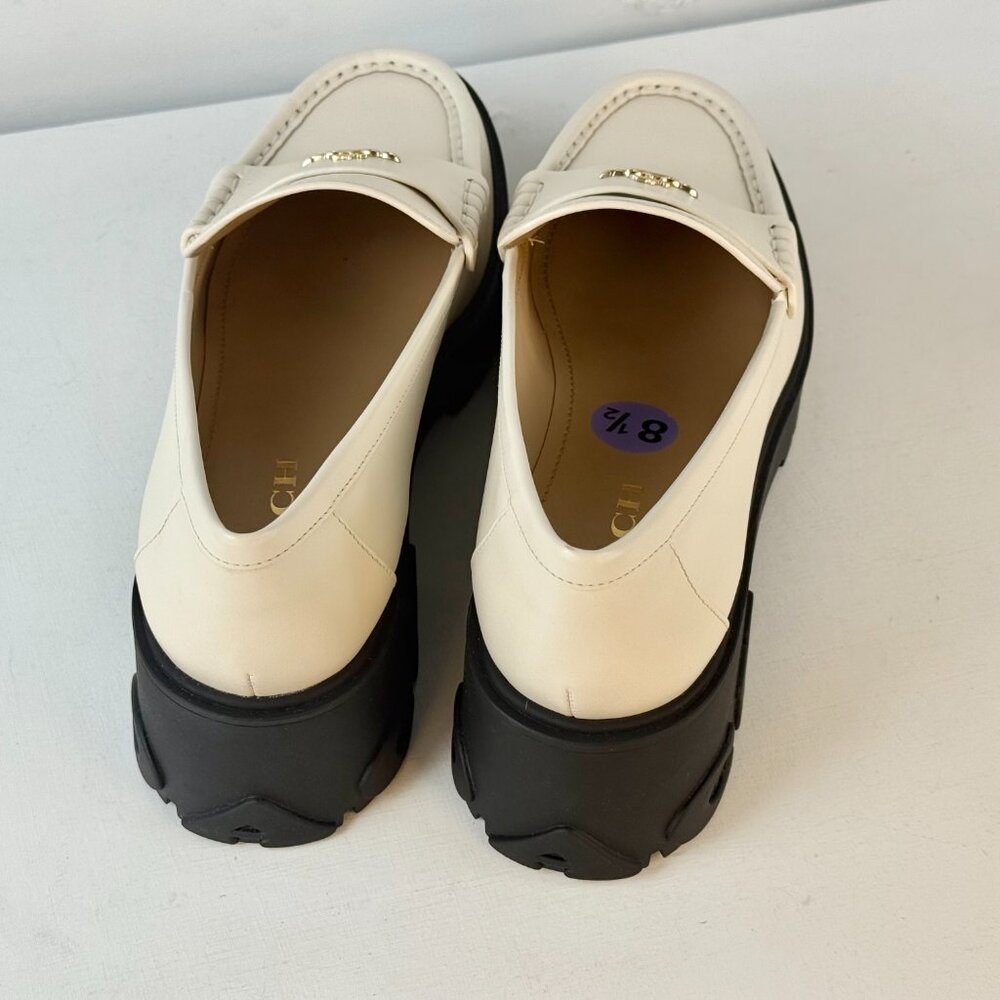Women's 8.5 -COACH Ruthie Platform Loafer Chalk Leather Slip on with Logo Accent - Picture 7 of 14